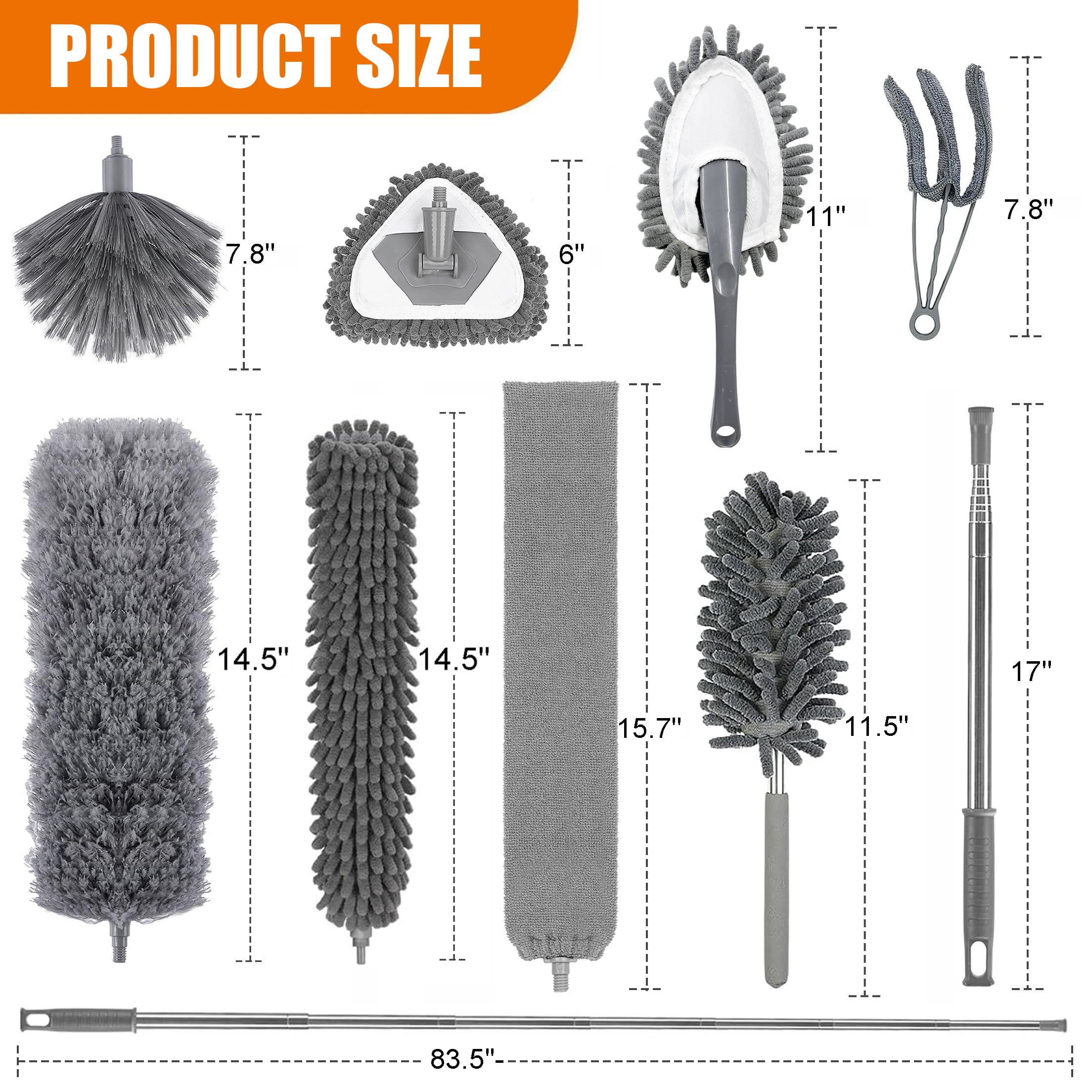 cisilov Dusters for Cleaning with 84" Extension Pole, Ceiling Fan Duster Cobweb Duster for High Ceilings, Washable Reusable Microfiber Duster Kit for for Ceiling Fan Webs, Blinds