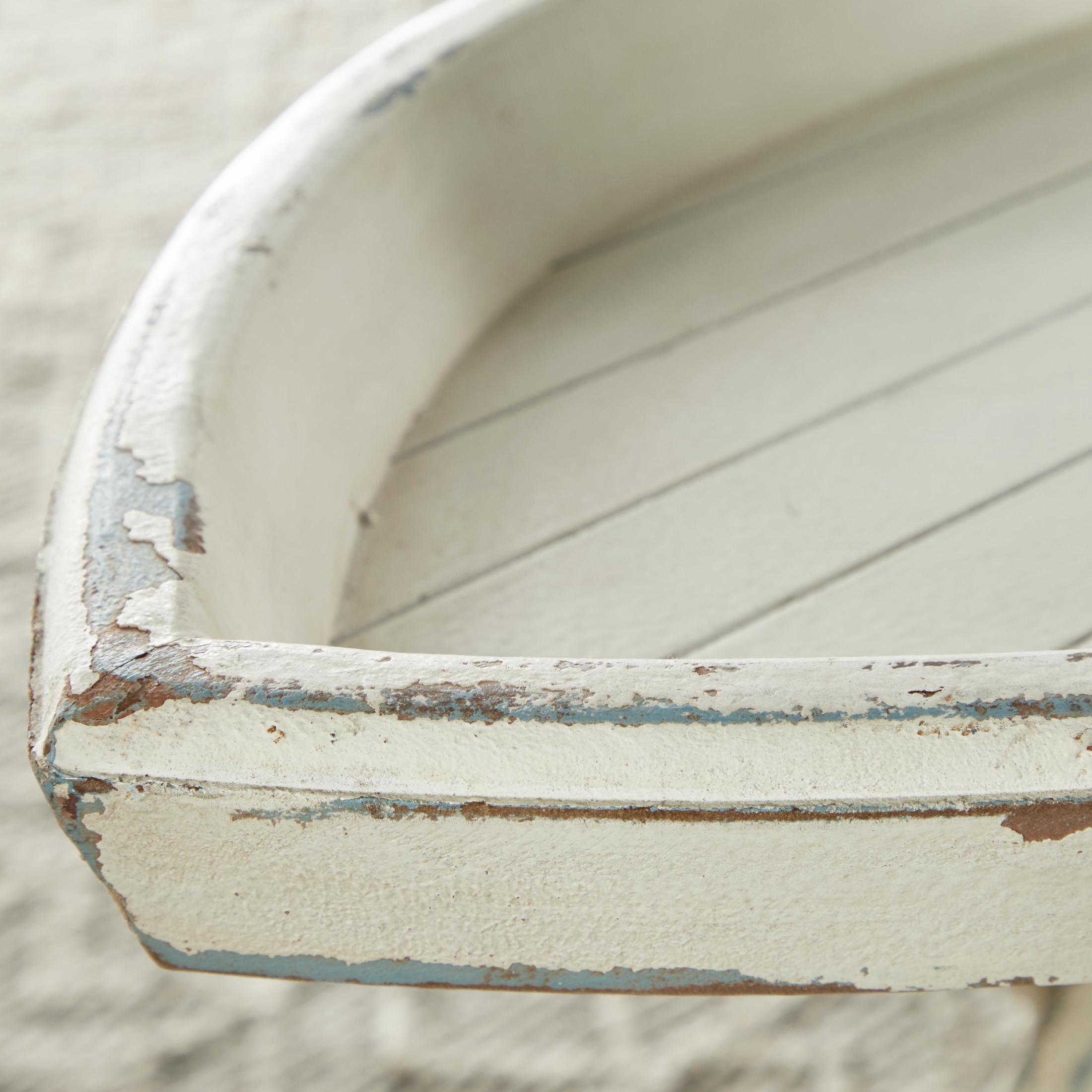 DecMode Coastal Wood Boat with Oar Inspired White  Accent Table, 28"W x 25"H