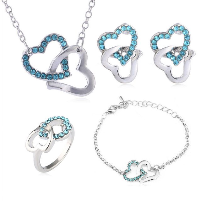 Pulsera de corazones entrelazados adornada con cristal Swarovski azul - Crystal Pearl CRY A120 G Única