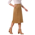 thumbnail image 4 of Falda Midi Casual de Ante Sintético para Mujer Inspire Chic con Cintura Alta en A Color Marrón, 4 of 6