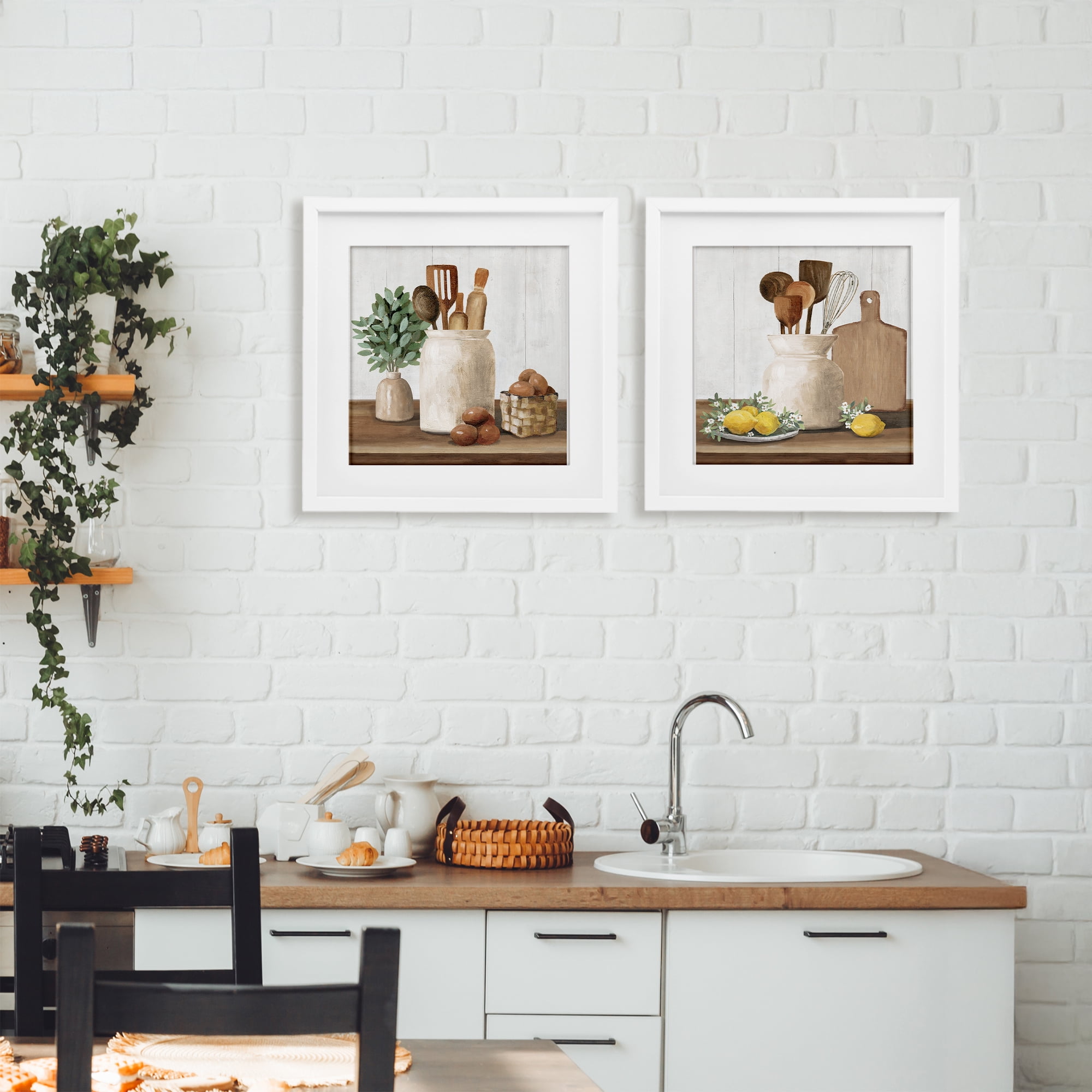 Stupell Industries Country Kitchen Setup 2 Piece White Framed Print Under Glass Set, design by White Ladder