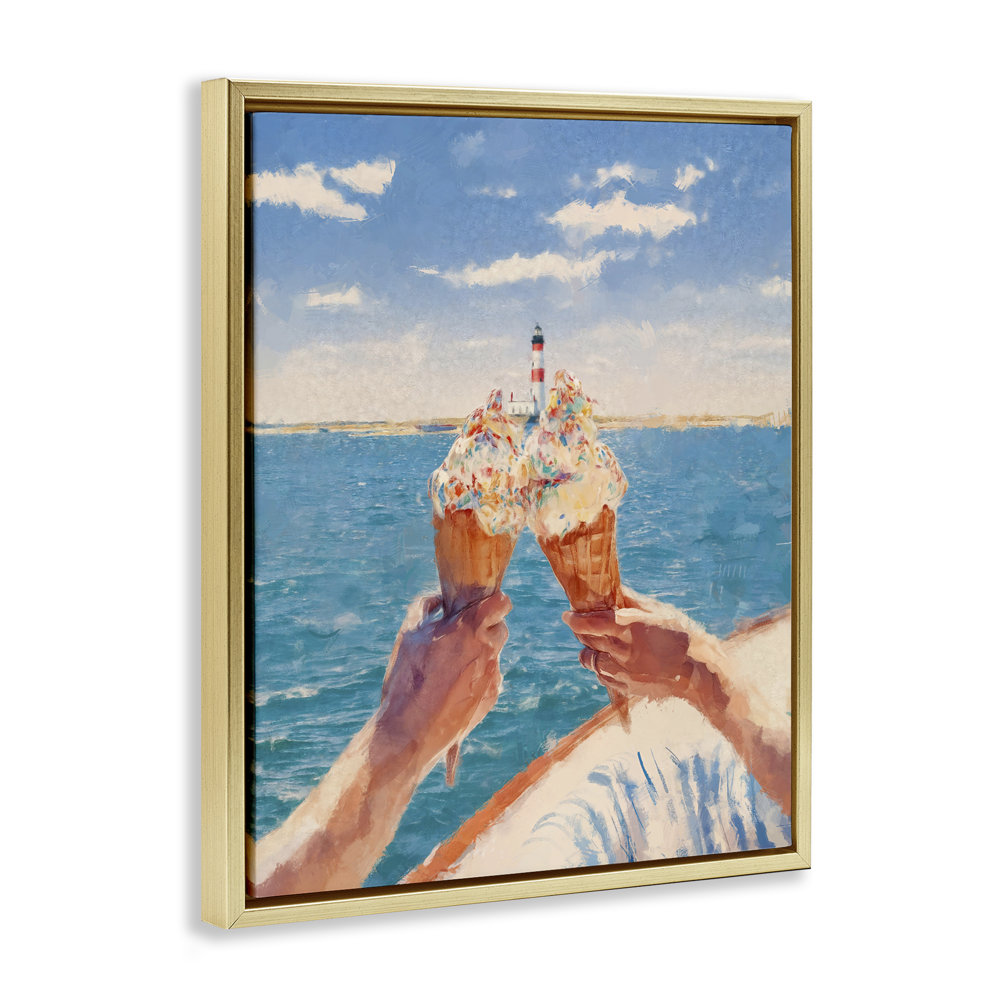 Ice Cream Cheers on Boat Gold Framed Floater Canvas Wall Art, design by Ziwei Li