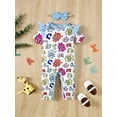 thumbnail image 3 of Mikrdoo Newborn Baby Girls Summer Clothes Cute Monster Print Playsuits Ruffle Short Sleeve Bodysuits With Headband 2Pcs Romper Sets 9-12 Months Blue, 3 of 8