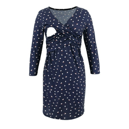 

AIEOTT Women’s Nursing Tops Fashion Flowers Leaf Print Long Sleeve Maternity Breastfeeding Dress