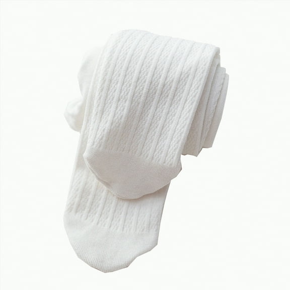 Ccpelsie Girls Cable Knitted Tights Toddler Full-Footed Cotton Tights Kids Leggings for Fall Winter(White,5-7 Years)