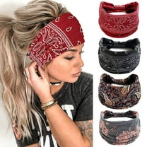 LinYooLi Wide Headbands for Women Black Stylish Head Wraps Boho Thick Hairbands Large African Sport Yoga Turban Headband Hair Accessories (Pack of 4)