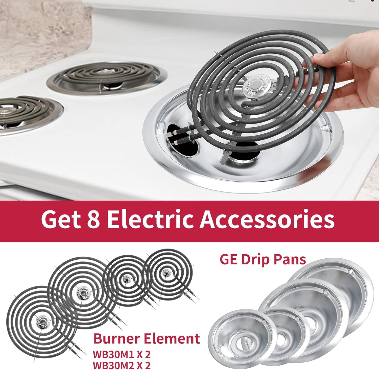 COZZIVITA MP22YA Stove Burner Element Replacement Set and Whirlpool Drip Pans, Perfectly Fit Whirpool Electric Range Stove Top
