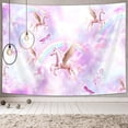 thumbnail image 2 of Unicorn Tapestry Wall Hanging, Fantasy Horses Rainbow Stars with Cute Cloud on Abstarct Pink Backdrop, Bright Color Purple Pink Girl Room Decor Tapestres Wall Art for Bedroom Home, 2 of 3