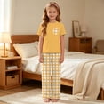 thumbnail image 6 of ITSAME Girls Outfits 2-Piece Crewneck T-Shirt and Plaid Pants Kids Casual Home Clothes Set Yellow Size 3T, 6 of 9