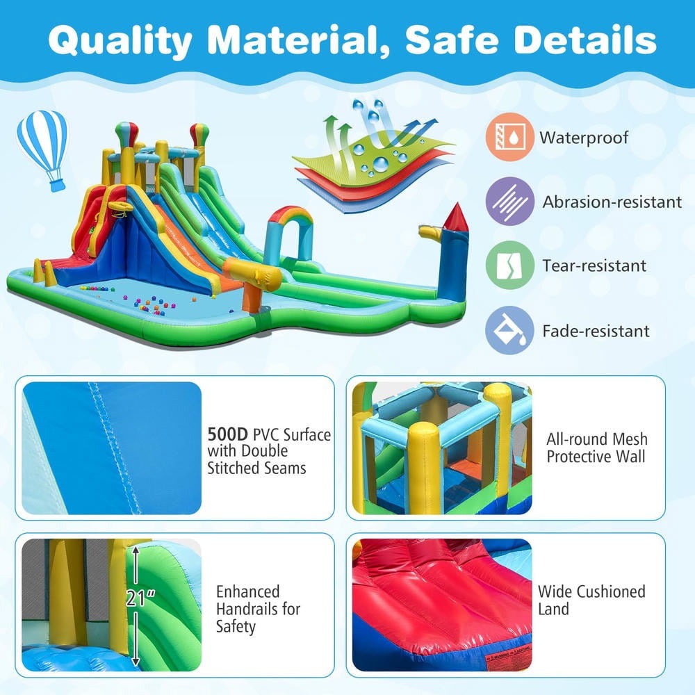 GVN Inflatable Water Slide Bouncer with 750W Blower, Jumping Castle for Outdoor, Kids, Yard, Multicolor
