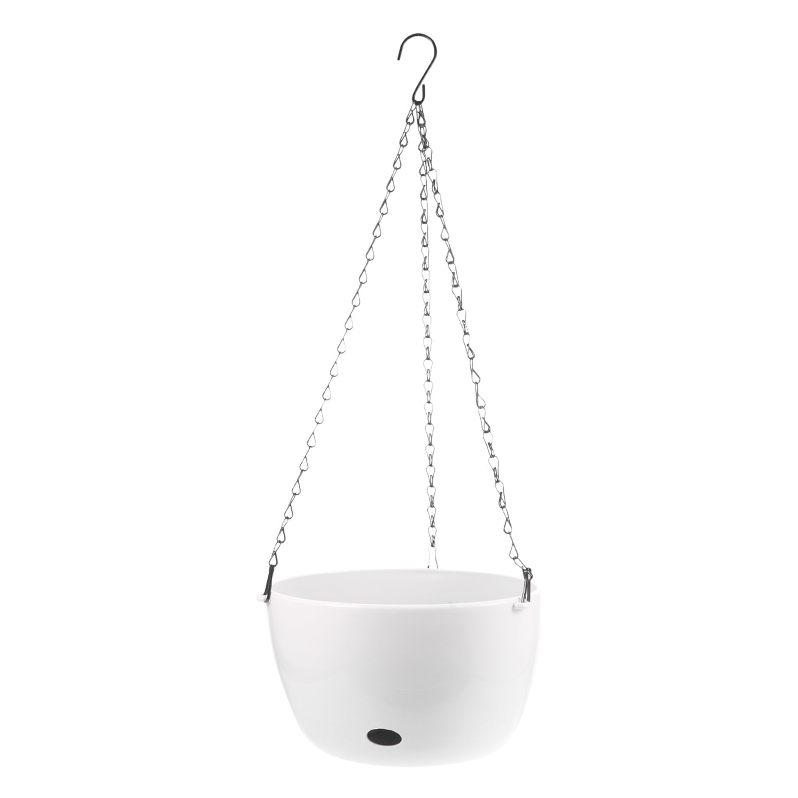 SWETRACE 1Set White PP Iron Hanging Planter Basket for Indoor Plants with Watering Holes 9.4X9.4X5.3in