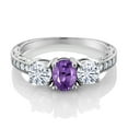 thumbnail image 2 of Gem Stone King 925 Sterling Silver 3-Stone Ring Oval Amethyst Moissanite(1.87 Cttw) (Size 5), 2 of 4