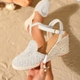 thumbnail image 3 of Pandaie Women's Espadrille Platform Sandals Summer Closed Toe Dressy Knit Wedge Slip on Sandal Casual Orthopedic Slides Shoes White Size 9.5, 3 of 6