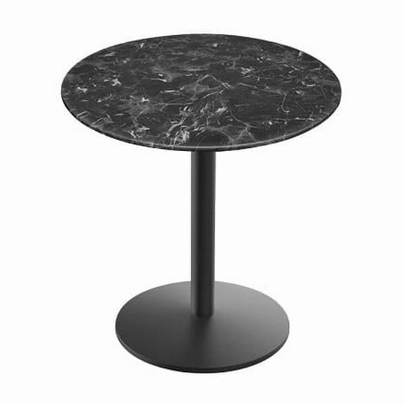 Indoor/Outdoor 30" Tall OD214 Black Table Base with 22" Diameter Foot and 36" Diameter Indoor/Outdoor Black Marble Top by the Holland Bar Stool Co.