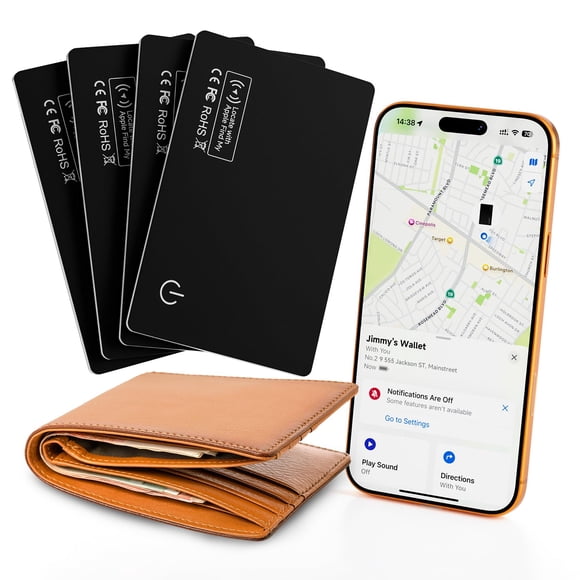 JTD 4 Pack Smart Card Wallet Tracker - Apple Find My Compatible (iOS Only), 0.07in Ultra-Thin IP68 Waterproof Bluetooth Tracker Card, for Wallet, Bac
