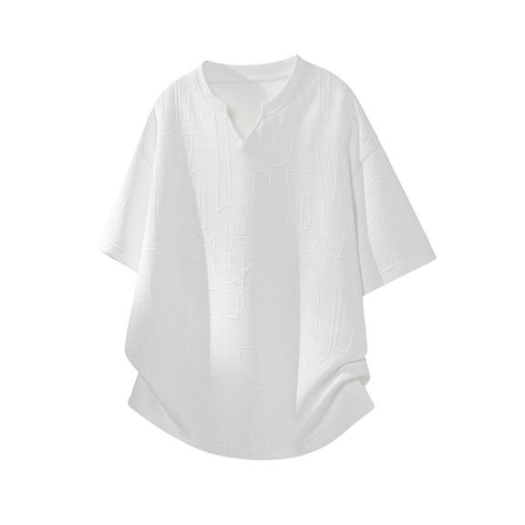 Ceisia Men's Summer Solid Color V-Neck T-Shirt with Letter Print Loose Fit Breathable Stretchy Plus Size Casual Top White Gifts for Father 3X