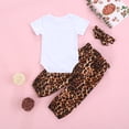 thumbnail image 3 of Ropa Para Bebé (Niño O Niña), Conjunto Para Niño Pequeño, Camiseta De Manga Corta Con Letras, Tops, Pantalones De Leopardo, Diadema, Conjunto Blanco Odeerbi LM103-3948, 3 of 8