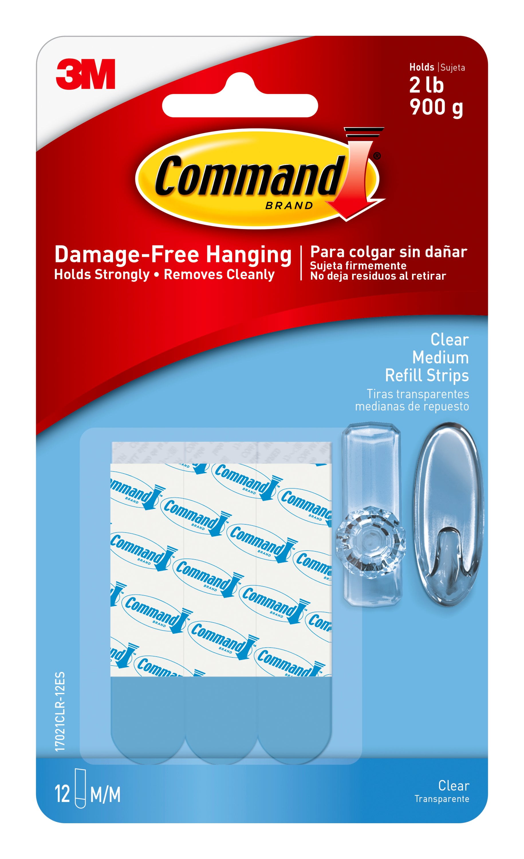 Command Refill Strips, Clear, Medium, 12 Strips/Pack