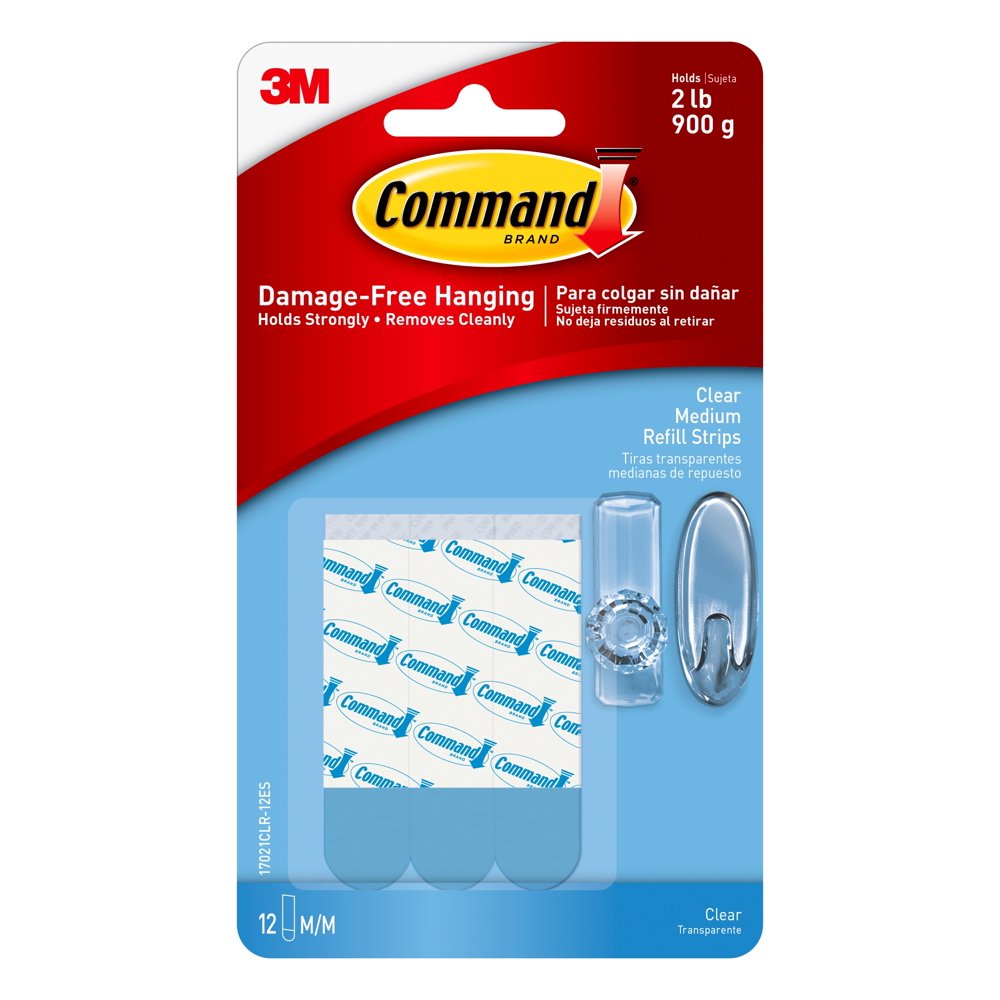 Command Refill Strips, Clear, Medium, 12 Strips/Pack