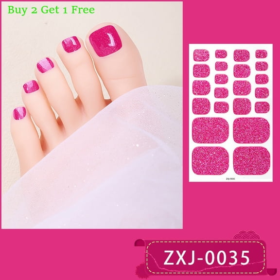 Glitter Hot Pink Toe Nail Wraps - Buy 2 Get 1 Free! Salon Quality Self-Adhesive Nail Art Stickers for Women, Easy Apply Pedicure Decals