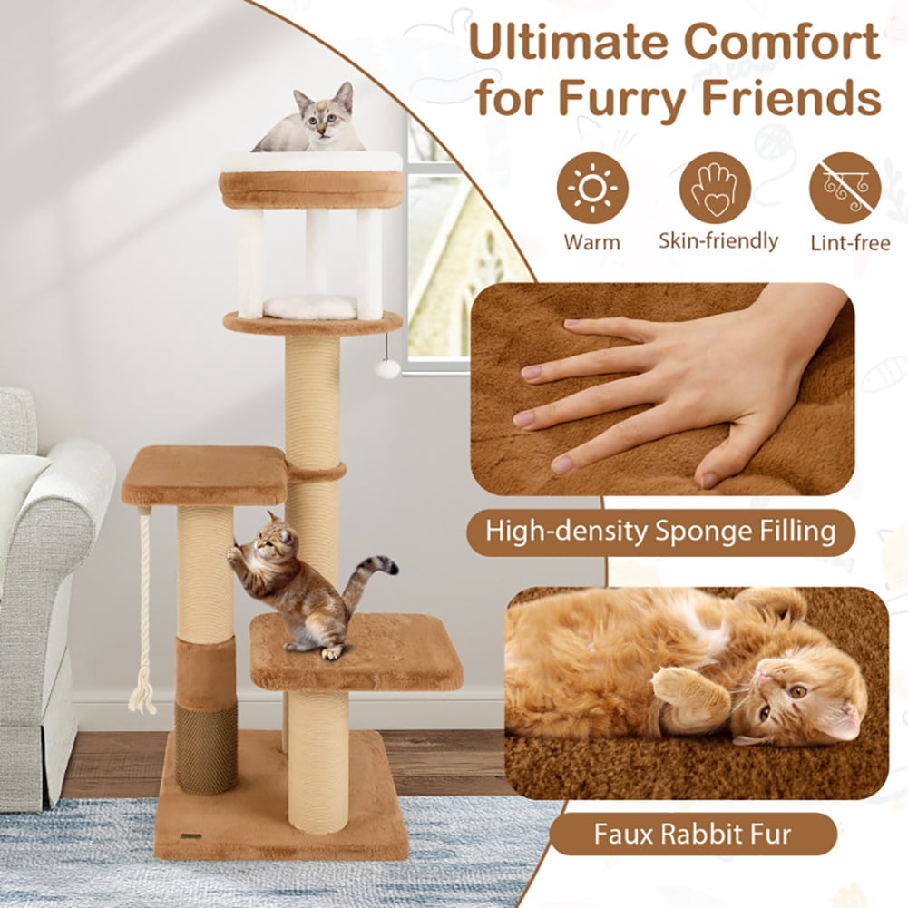 Spaco 65 Inches Tall Cat Tree, Cat Tree with Self-groomer and Removable Cat Bed, Coffee