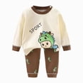 thumbnail image 4 of TOWED22 Toddler Baby Boys Fall Clothes Set Stripe Embroidery Long Sleeve Sweatshirt Pullover Tops & Pants Outfits Size:2-3 Y,Color:Brown, 4 of 5