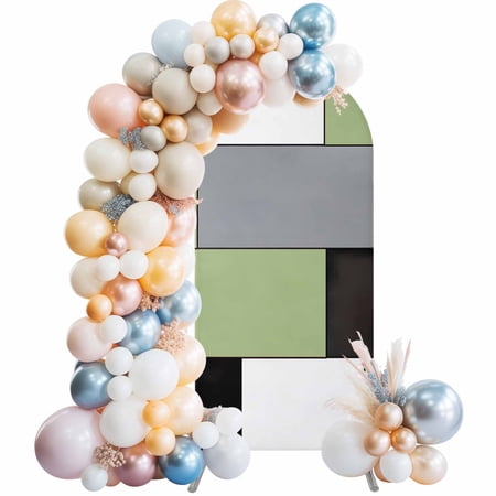 Sage Green Black Grey Arch Backdrop Cover 6.6Ft, Wedding Arch Covers Stretchy Backdrop, Modern Irregular Geometric Abstract Fitted 2 Sided Arched Photo Background for Birthday Party Decorations