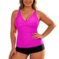 thumbnail image 2 of Conairie Tankini Sets For Women High Waisted Swimsuit Two Piece Plus Size Tummy Control Bathing Suit Tops And Boyshort Solid Color Beach Breathable Swimwear Hot Pink L, 2 of 6