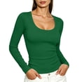 thumbnail image 3 of SuTry Womens Scoop Neck Top Long Sleeve Ribbed Knit Slim Fit Stretch Fabric Basic Tee Shirt Casual Everyday Wardrobe Staple, 3 of 7