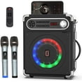 thumbnail image 3 of JYX Máquina de karaoke con dos micrófonos inalámbricos, altavoz Bluetooth portátil con ajuste de graves/agudos, sistema PA con control remoto, luces LED, compatible con tarjeta TF/USB, entrada auxilia, 3 of 4