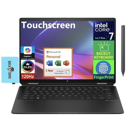 HP Spectre x360 AI Powered 2-in-1 Laptop 14.0in Touchscreen OLED 2.8K Display (Intel Ultra 7-155H, 32GB LPDDR5X, 1TB PCIe SSD, Active Pen, Win 11 Home) w/Microsoft 365 Personal , DKZ USB Port Expander