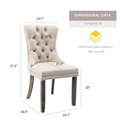 Tzicr Tufted Dining Chairs Set of 4, Upholstered Dining Chairs with Nailhead Back, Nailhead Trim, Velvet Dining Chairs for Kitchen/Bedroom/Dining Room(Beige)