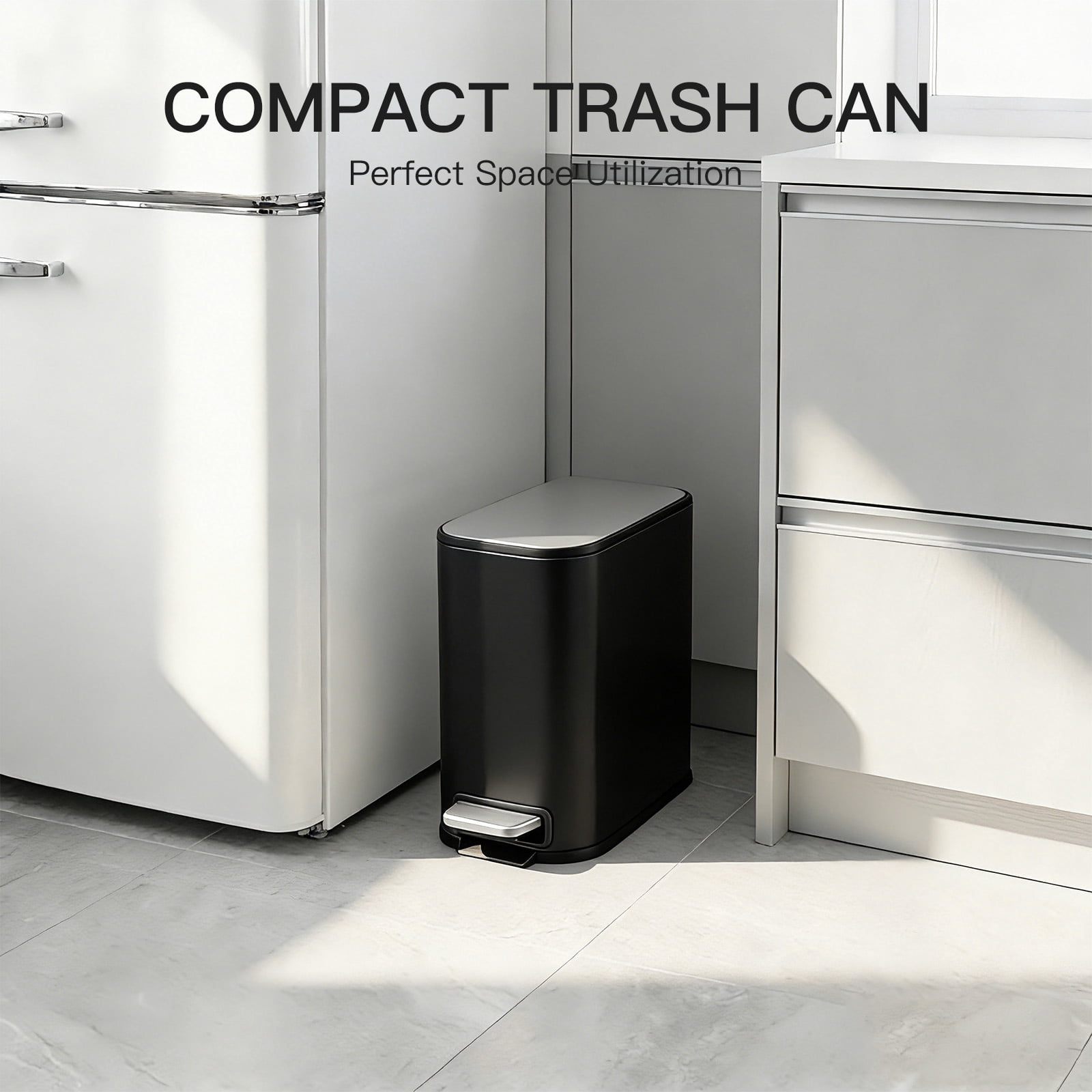 Bathroom Trash Can, 1.3 Gallon (5 L) Small Trash Bin with Lid, Slim for Small Spaces, Stainless Steel Garbage Can, Soft Close, for Home and Office