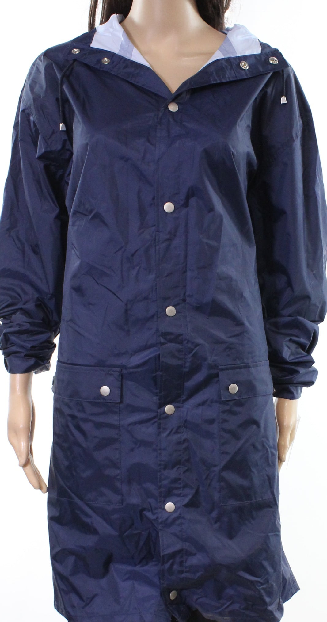 Designer Navy Womens Hooded Button Down Rain Coat - Walmart.com ...