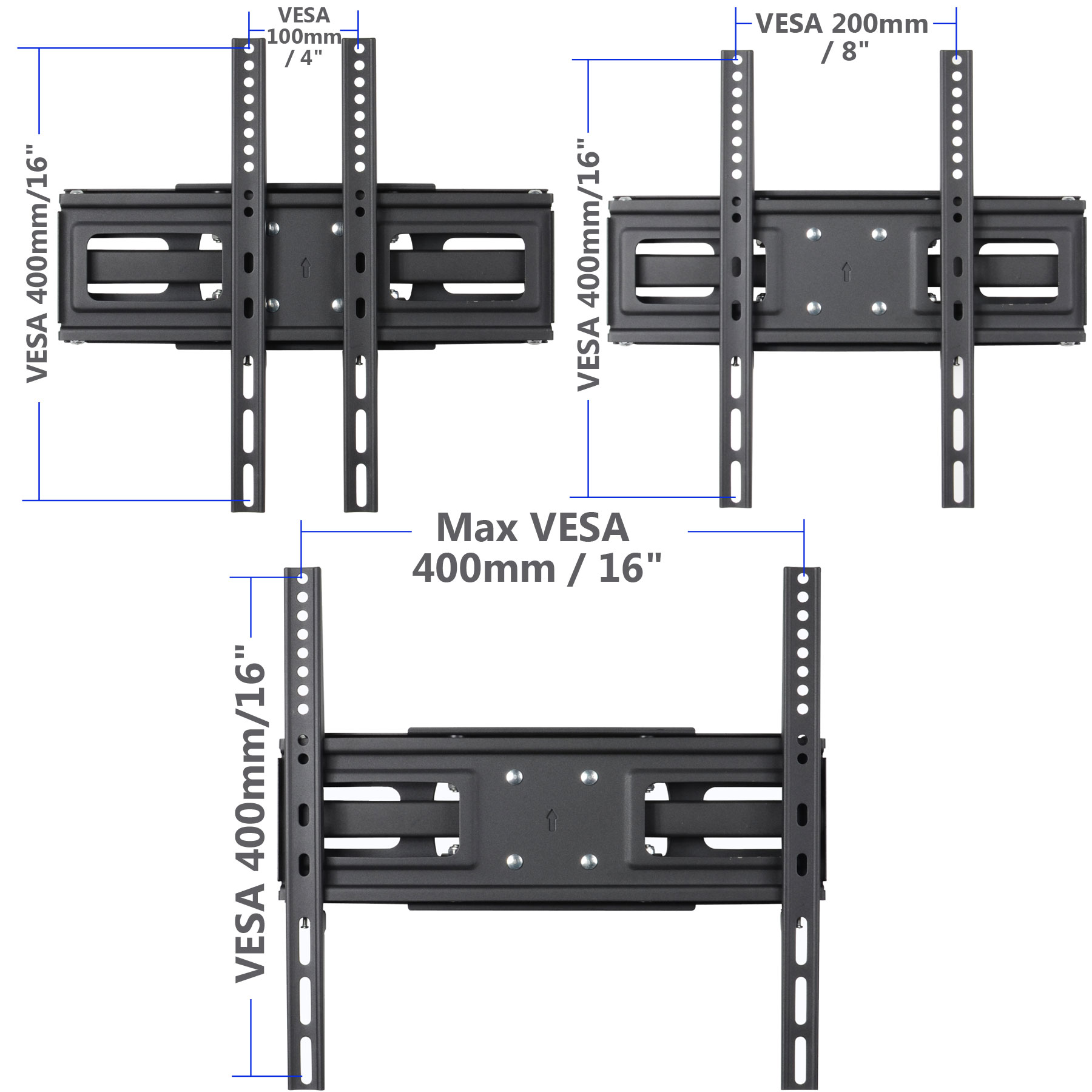 VideoSecu Articulating TV Wall Mount Tilt Swivel Dual Arms Bracket for Most 27 32 39 42 43 46 47 48 50 55 inch LED LCD Plasma HDTV Flat Panel Screen Display, with Full Motion Extend VESA 400x400mm bxk - image 3 of 6