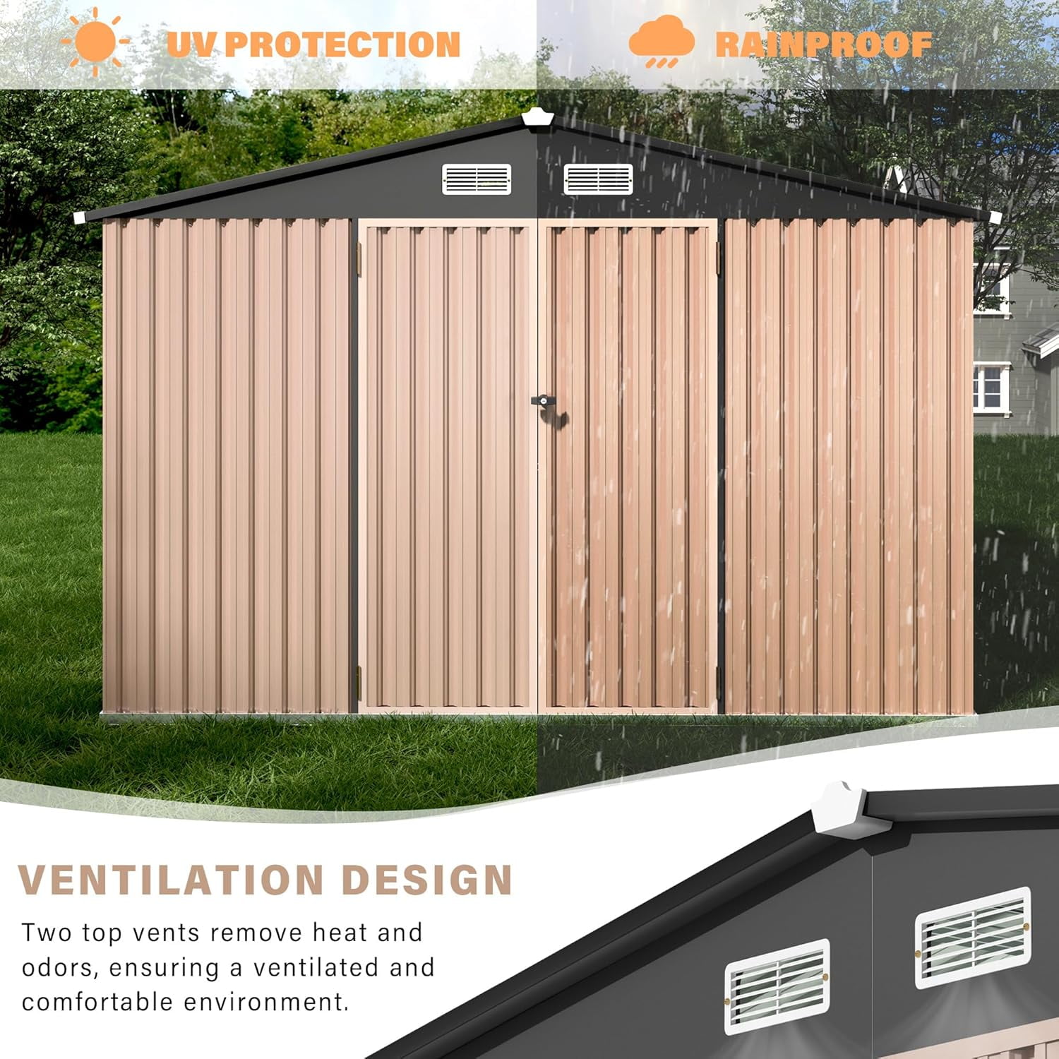 6' x 8'Outdoor Storage Shed,Metal Yard Sheds with Lockable Door&Doors Vents for  Backyard Patio Lawn