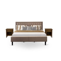 East West Furniture 3-piece Wood Platform Bedroom Set in Dark Khaki Brown/Walnut