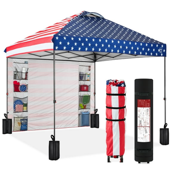 Best Choice Products 10x10ft Easy Setup Pop Up Canopy, Portable Tent w/ Side Wall, 1-Button Push, Case - American Flag