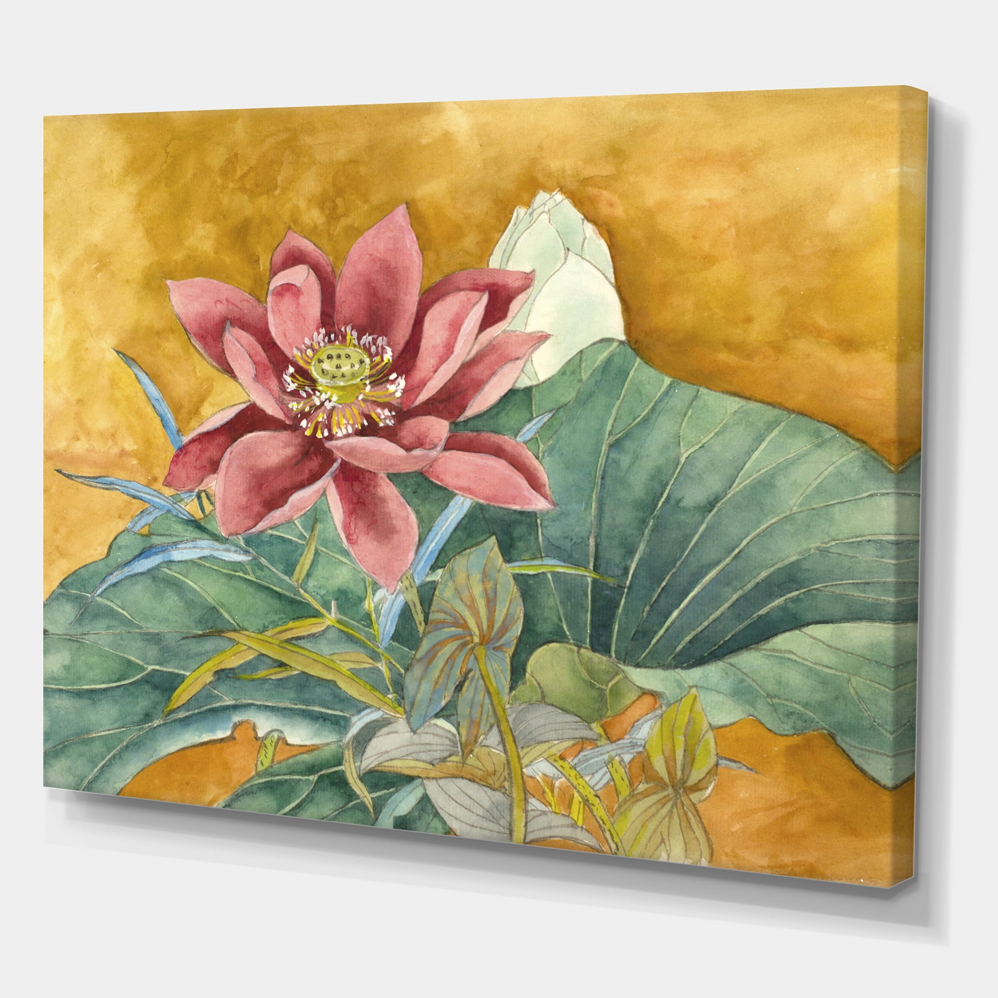 Designart ' Ancient Impression of Pink Lotus ' Traditional Canvas Wall Art Print