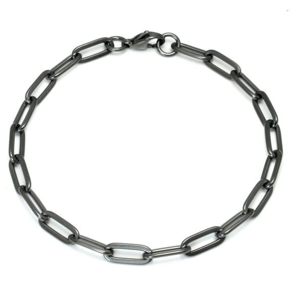 True Gunmetal Grey Titanium 5MM Paper Clip Link Bracelet 8"