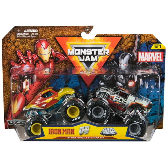 Monster Jam, Marvel Iron Man Vs. War Machine Die-Cast Vehicle 2-Pack, 1:64 Scale