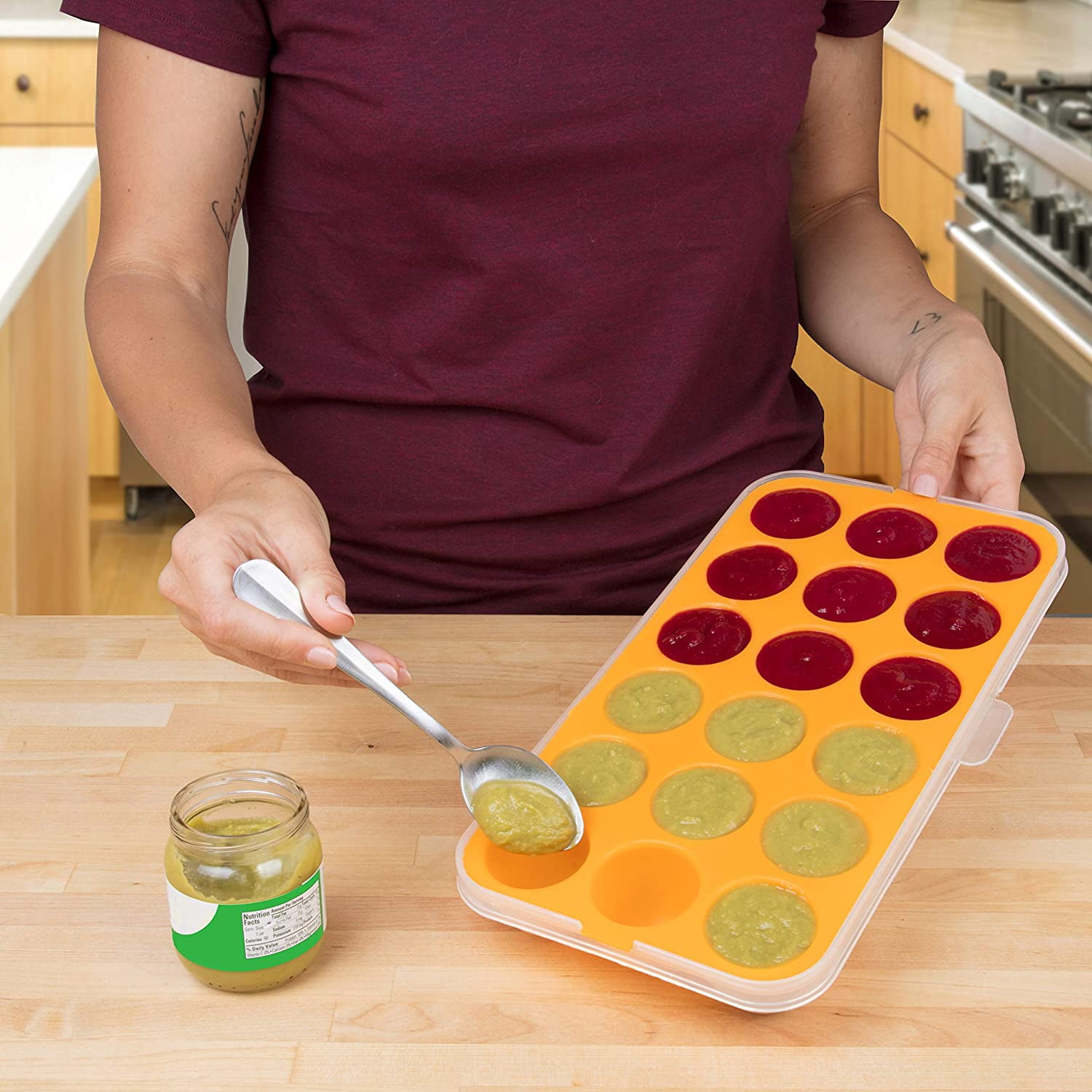 Silicone Baby Reusable Food Storage Tray (2 Pack) - Pop Out 1oz Portion Silicone Stackable Freezer Tray, Snap-on Lid, Non Toxic BPA & PVC Free, Dishwasher &Microwave Safe, Healthy Meal Prep, Gift