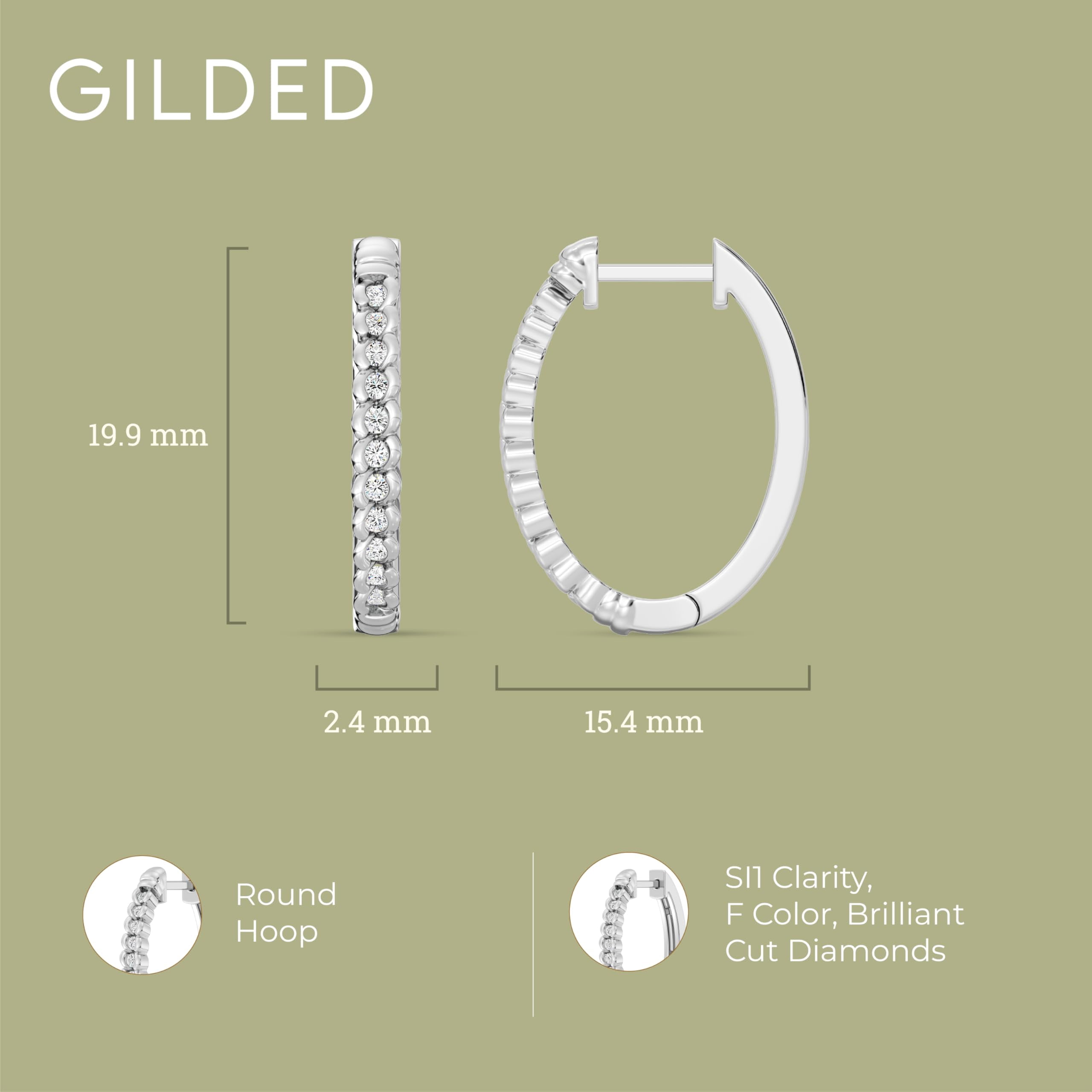 Gilded 1/4 Carat Total Weight Lab-Grown Diamond Round Hoop Earrings for Women in 925 Sterling Silver | Hypoallergenic Fine Jewelry | Hinged Closure | SI1 Clarity, F Color