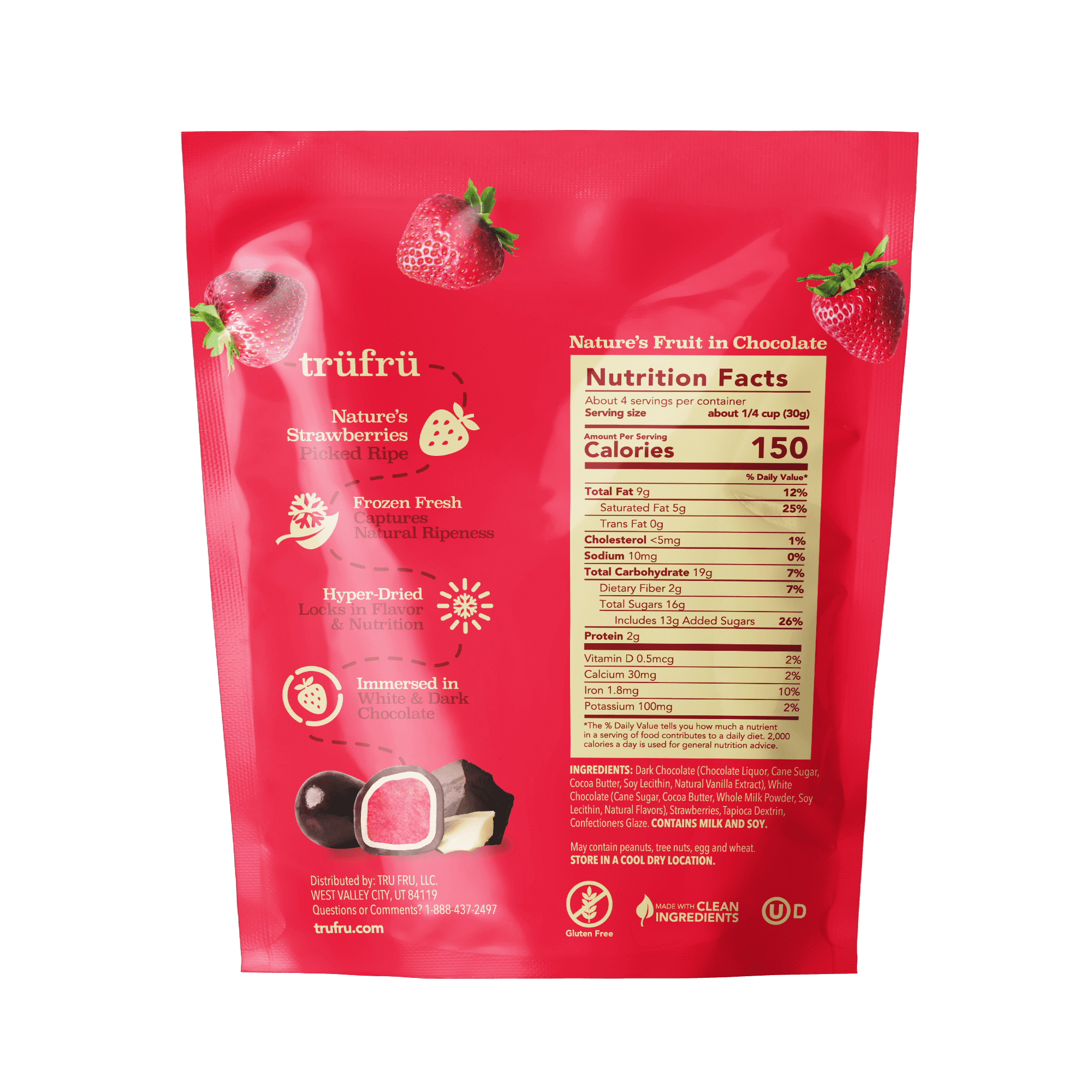 Tru Fru Gluten Free Dark Chocolate Dipped Freeze-Dried Strawberries, 4.2oz