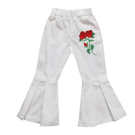 

ASEIDFNSA 4T Girls Leggings Girls Fashion Rose Embroidery Flared Pants