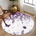 thumbnail image 2 of Round Area Rugs Collection 7 Ft, Purple Spring Botanical Non-Slip Residential Carpet, Weeping Eucalyptus Butterfly Indoor Crawling Mats Runner Rugs for Living Room/Dining Room/Bedroom, 2 of 8