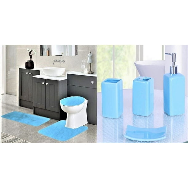 Complete bathroom set rug mat lid cover with 4 piece ceramic
