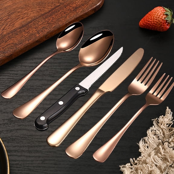 Bxaolu Silverware Set, 6 Piece Premium Stainless Steel Flatware Set for 6, Heavy Duty Silverware Cutlery Sets with Knife, Spoons and Forks Set, Dishwasher Safe - Rose Gold