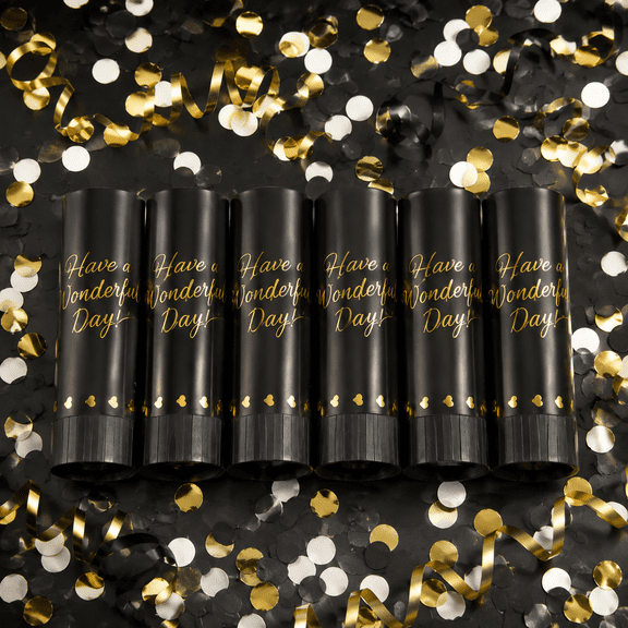 6 Pack Black Confetti Poppers, Party Favor Supplies for Birthday Wedding Graduation Celebration, Easy Twist Popper for Events and Special Moments