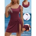 thumbnail image 2 of Asoul Scalloped Ribbed One-Piece Tummy Control Swimsuits for Women Wrap Tie Swim Dress Modest Bathing Suits with Skirts, 2 of 8